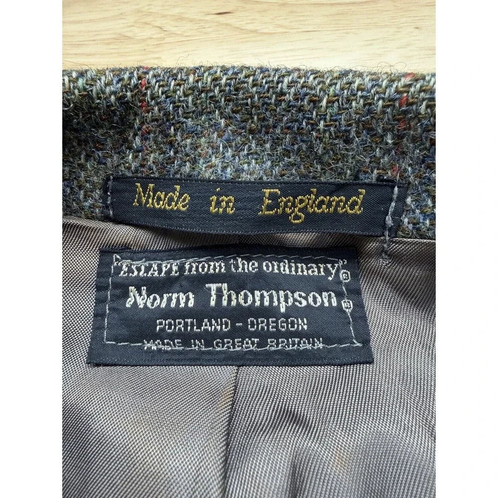 Norm Thompson‎ Tweed Shooting Blazer 48R Brown Herringbone Wool Elbow Patch VTG
